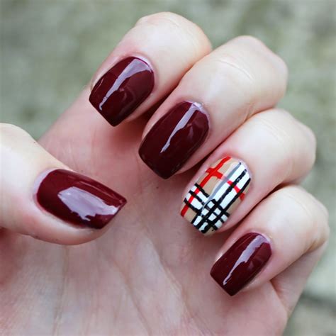 burberry nails red|Burberry nail art.